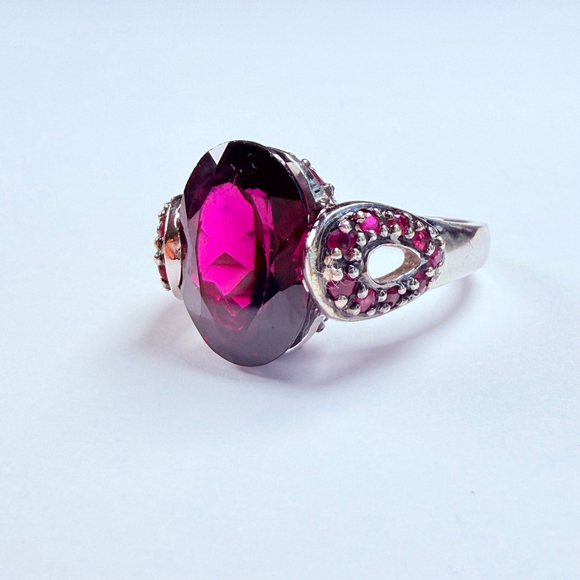 Estate 14K White Gold 7.5 CT Rhodolite Garnet & Ruby Custom Vintage Ring - Picture 7 of 12